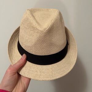 Straw Cream Fedora Hat with Black Ribbon
